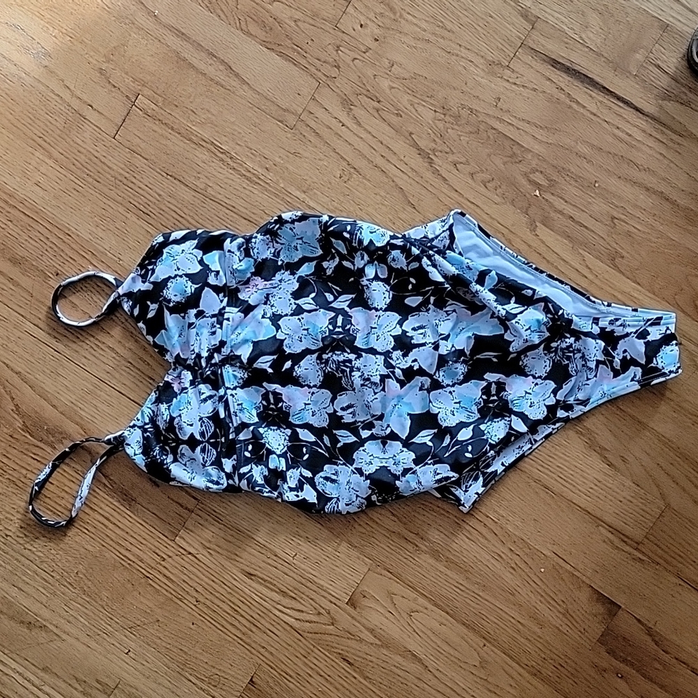 Pinkblush Black Floral One-Piece Swimsuit with Light Blue Flowers
